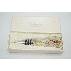 Hand Blown Glass Green White Wine Bottle Stopper Gold Flake Murano Art Deco